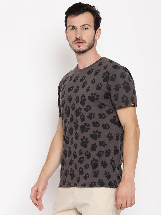 Pug Mark Dark Grey Printed Men T-Shirt Wolfpack
