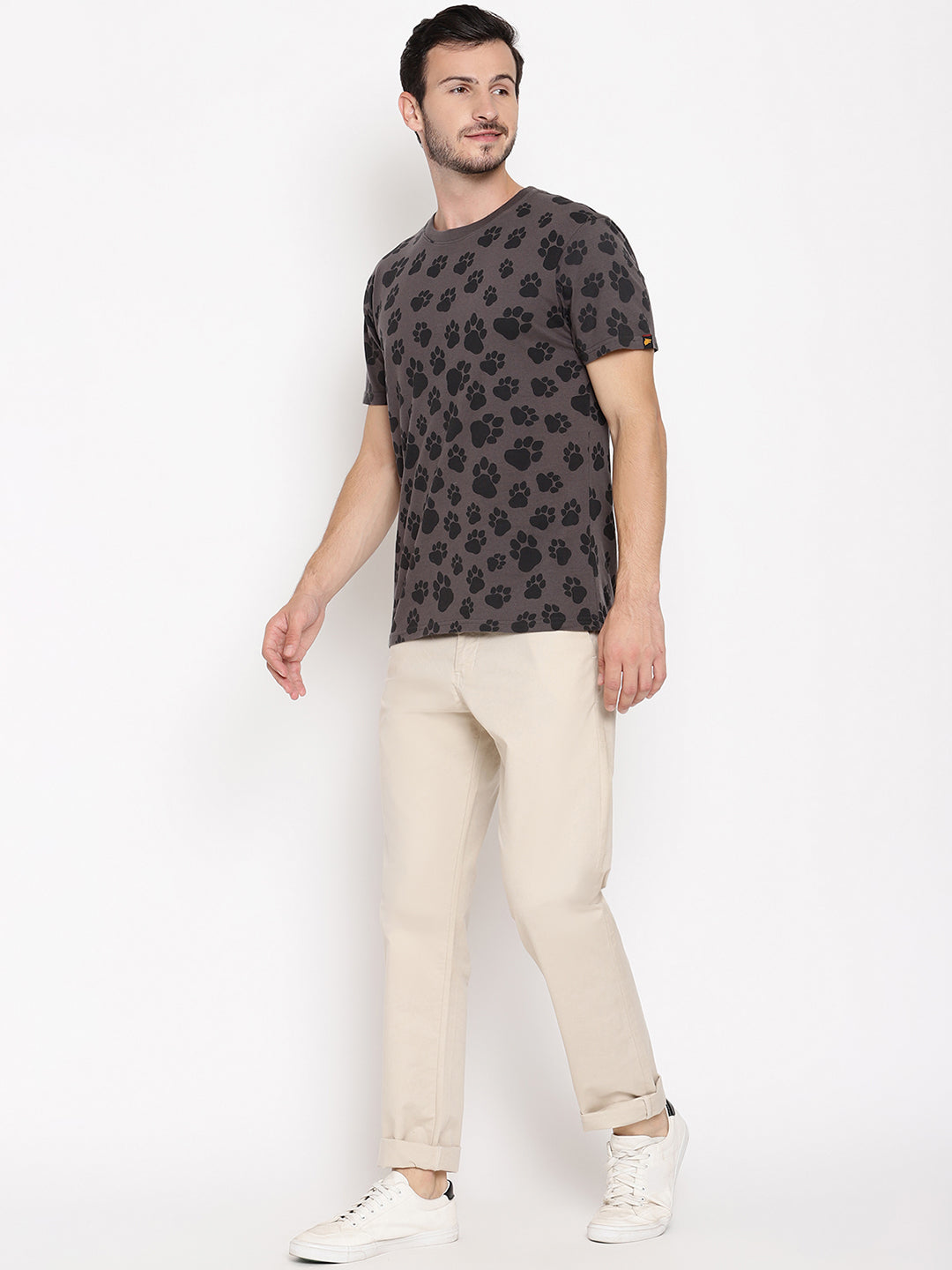 Pug Mark Dark Grey Printed Men T-Shirt Wolfpack