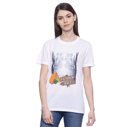 Wolfpack Women Rather Be Out White Printed T-Shirt Wolfpack