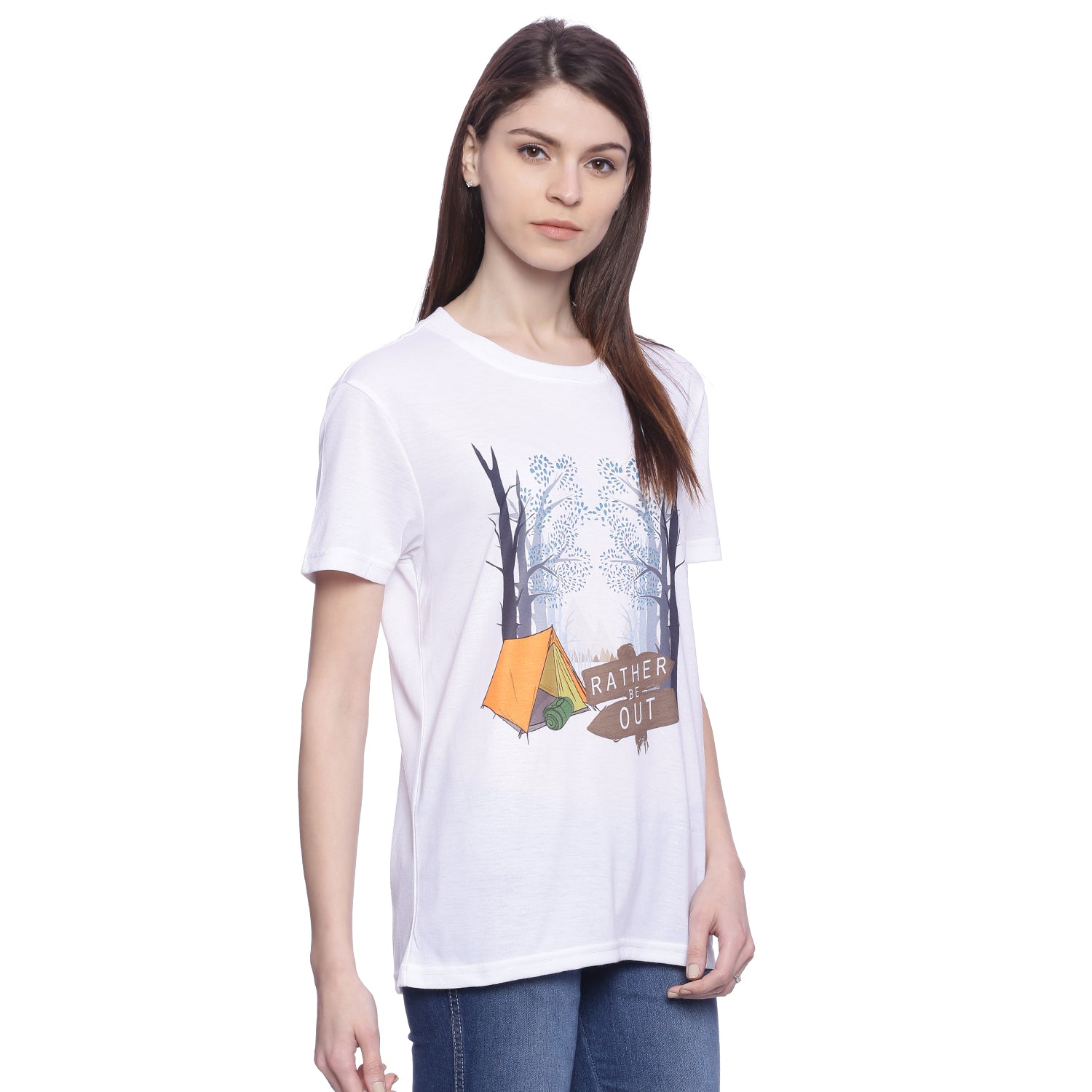 Wolfpack Women Rather Be Out White Printed T-Shirt Wolfpack