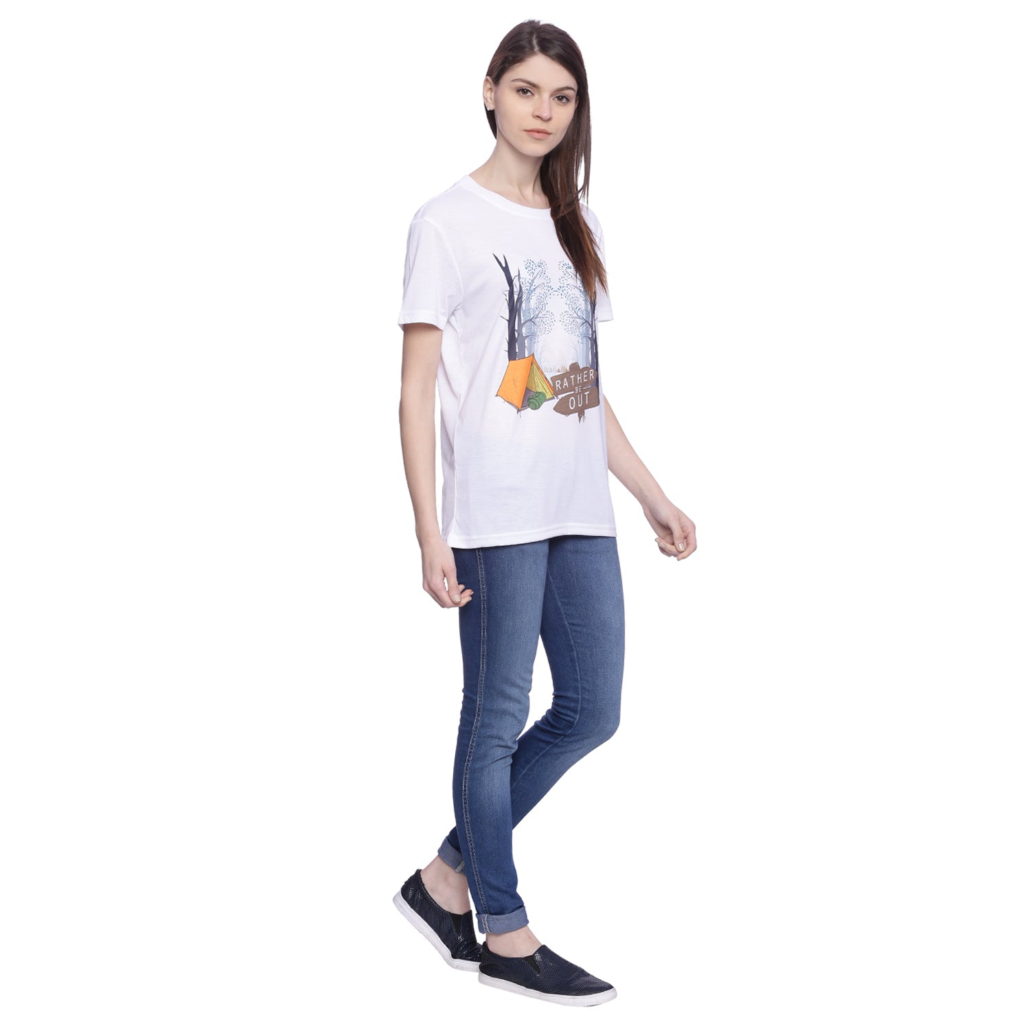 Wolfpack Women Rather Be Out White Printed T-Shirt Wolfpack