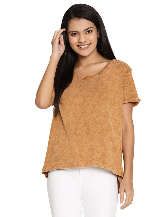 Wolfpack Rugged Sleeve Crinkle Wash Golden Brown Women T-Shirt Wolfpack