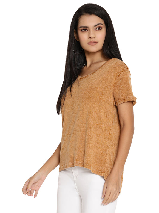 Wolfpack Rugged Sleeve Crinkle Wash Golden Brown Women T-Shirt Wolfpack