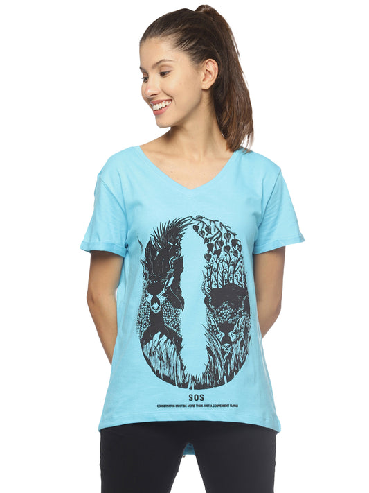 Wolfpack Women Rivet Blue Printed T-Shirt Wolfpack