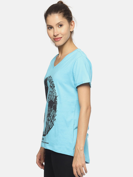 Wolfpack Women Rivet Blue Printed T-Shirt Wolfpack