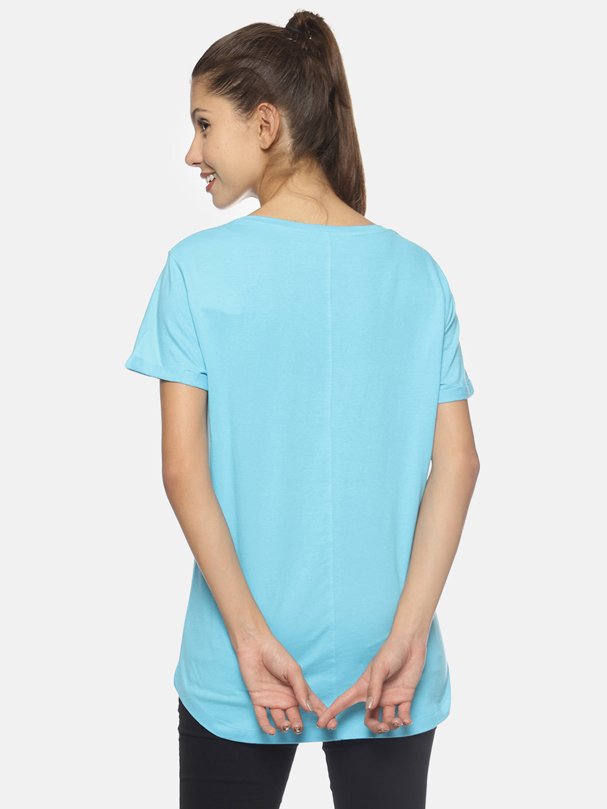 Wolfpack Women Rivet Blue Printed T-Shirt Wolfpack