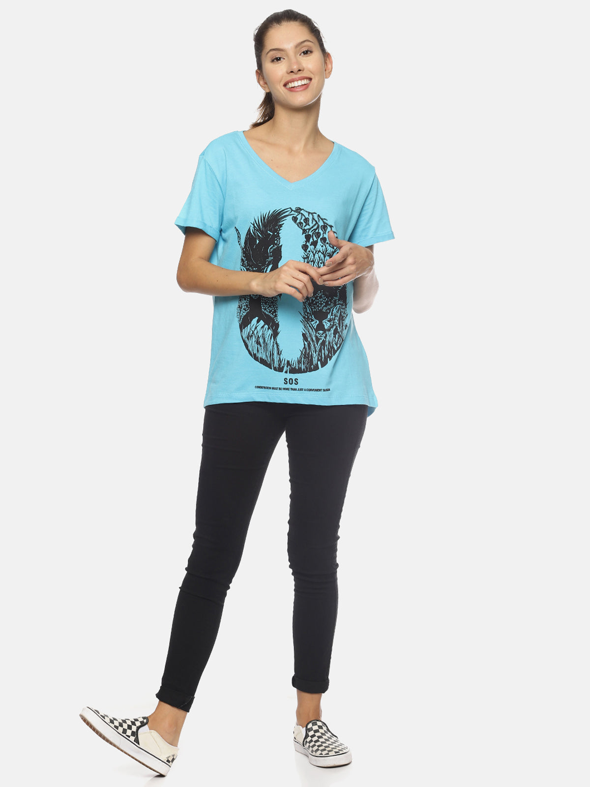 Wolfpack Women Rivet Blue Printed T-Shirt Wolfpack