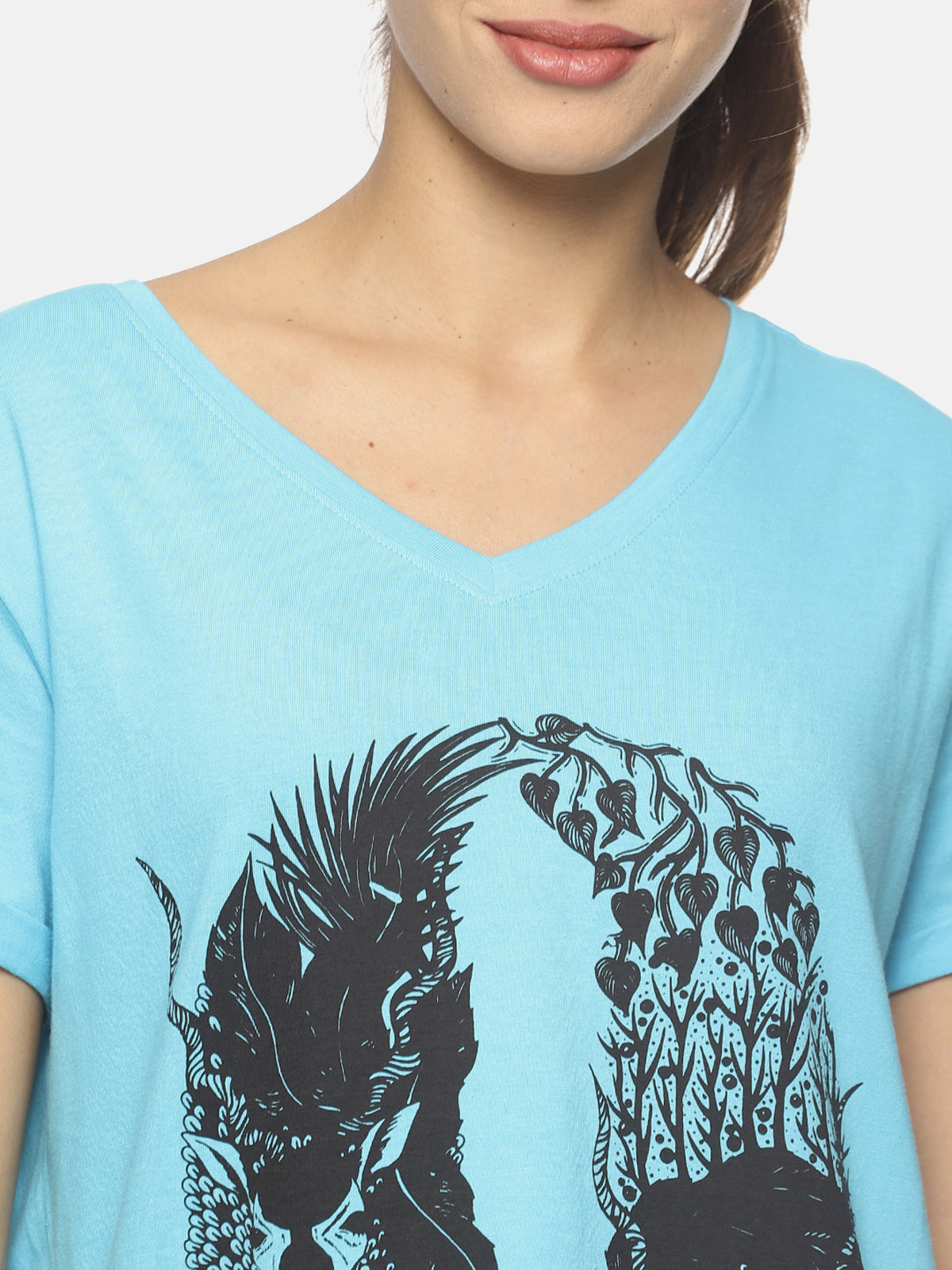 Wolfpack Women Rivet Blue Printed T-Shirt Wolfpack