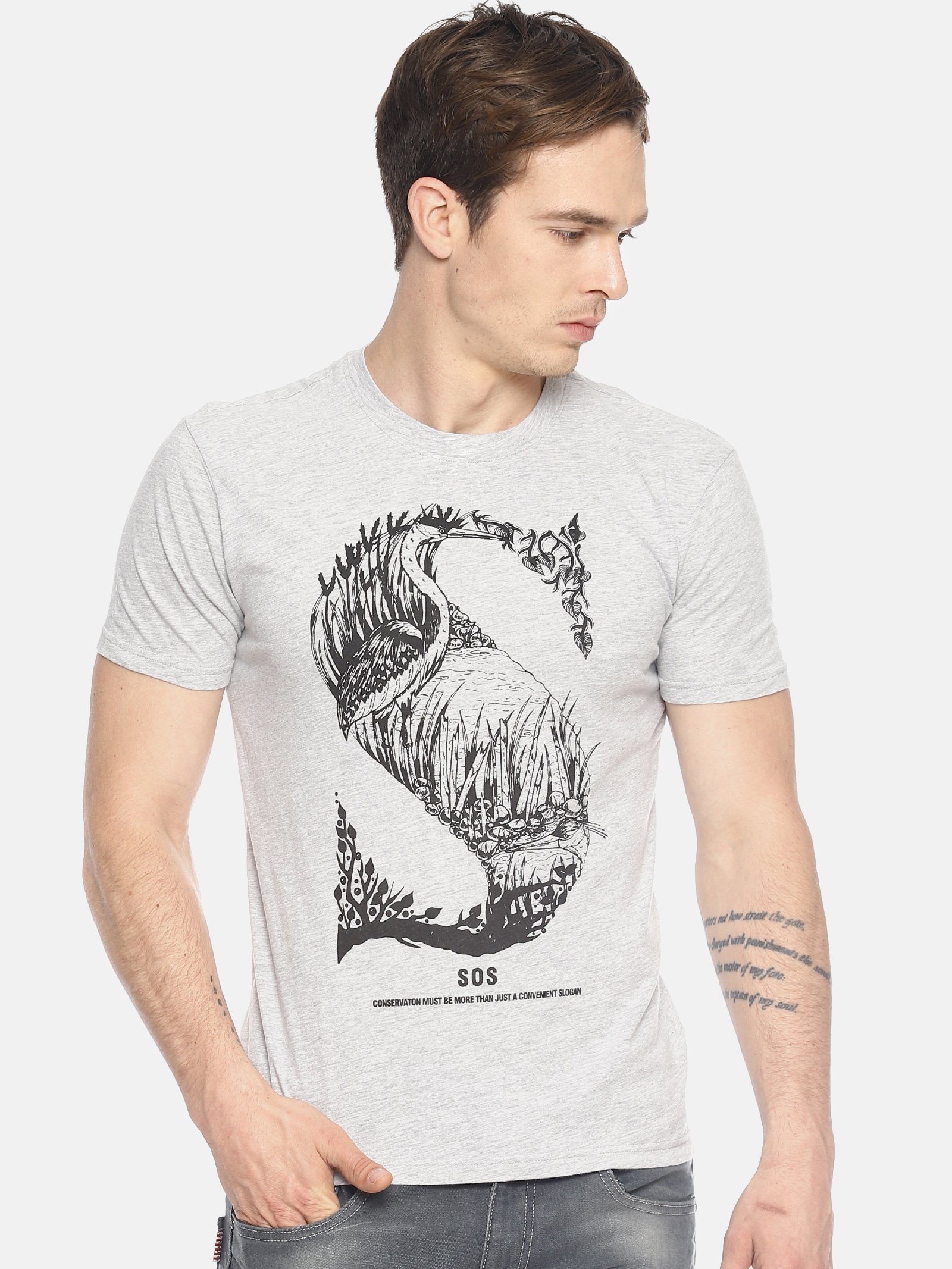 Wolfpack Men Grey Mélange Printed T-shirt Wolfpack
