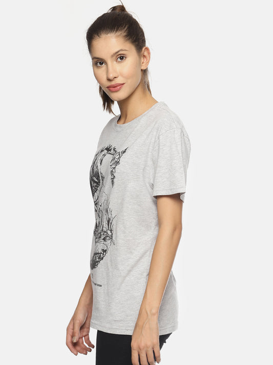 Wolfpack SOS S Heron Grey Melange Printed Women T-Shirt Wolfpack