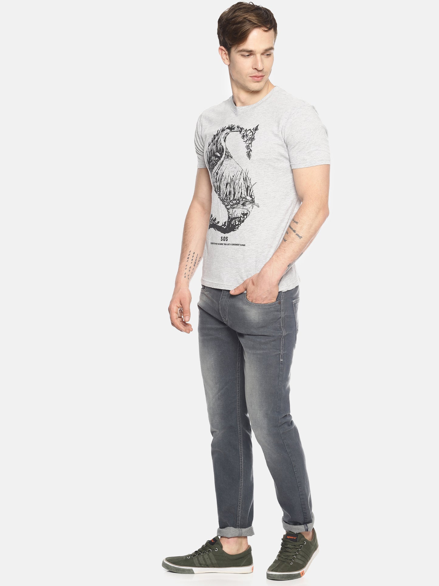 Wolfpack Men Grey Mélange Printed T-shirt Wolfpack
