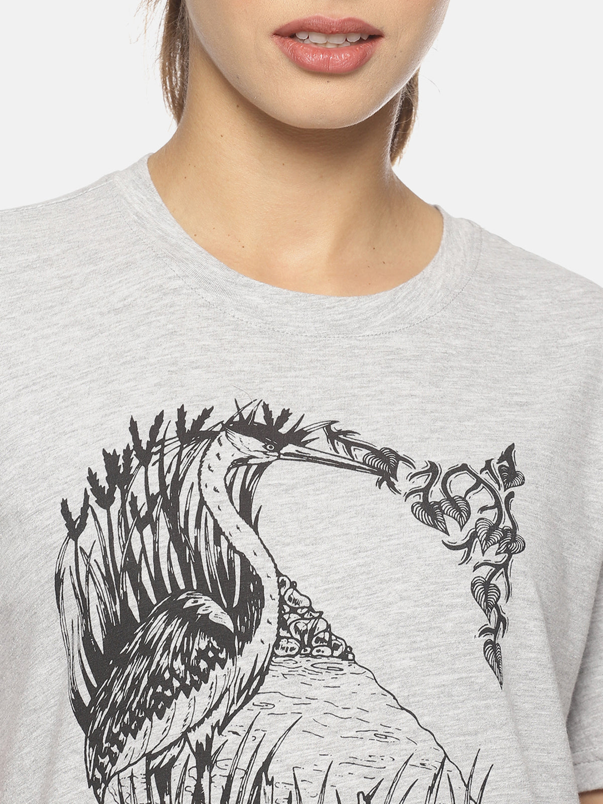 Wolfpack SOS S Heron Grey Melange Printed Women T-Shirt Wolfpack