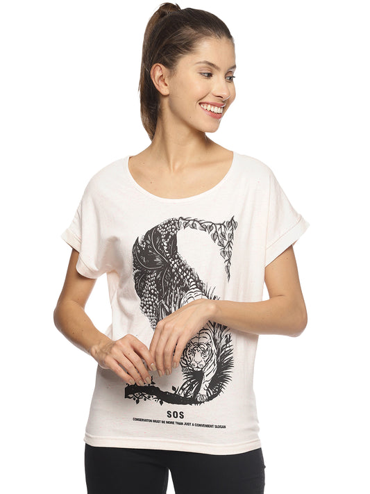 Wolfpack Women Pink Mélange Printed T-Shirt Wolfpack