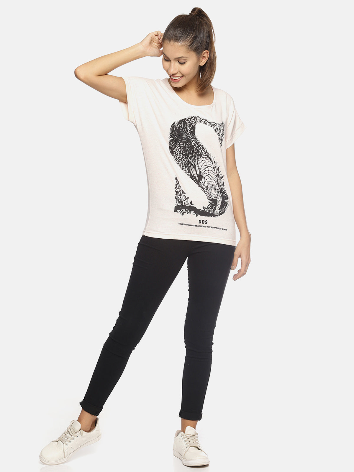 Wolfpack Women Pink Mélange Printed T-Shirt Wolfpack
