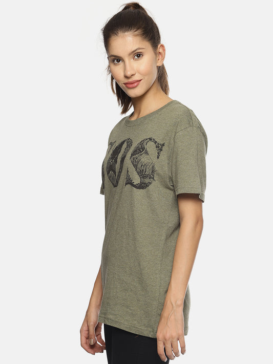 Wolfpack Women Light Green Printed T-Shirt Wolfpack