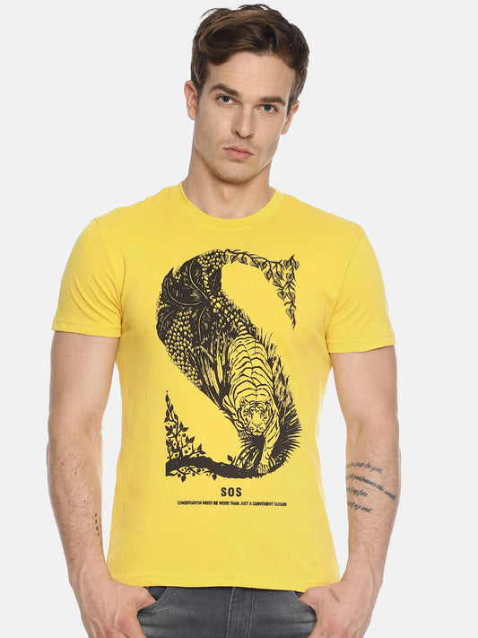 Wolfpack Men Yellow Printed T-Shirt Wolfpack