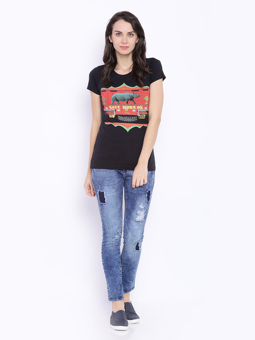 Wolfpack Women Save Horn Ok Black Printed T-Shirt Wolfpack