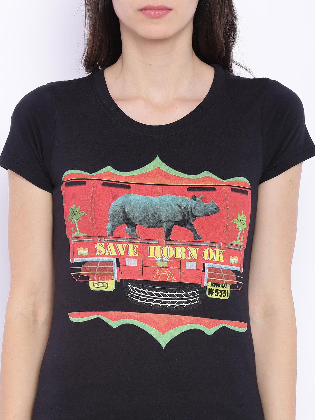 Wolfpack Women Save Horn Ok Black Printed T-Shirt Wolfpack