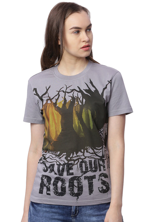 Wolfpack Women Save Our Roots Grey Printed T-Shirt Wolfpack