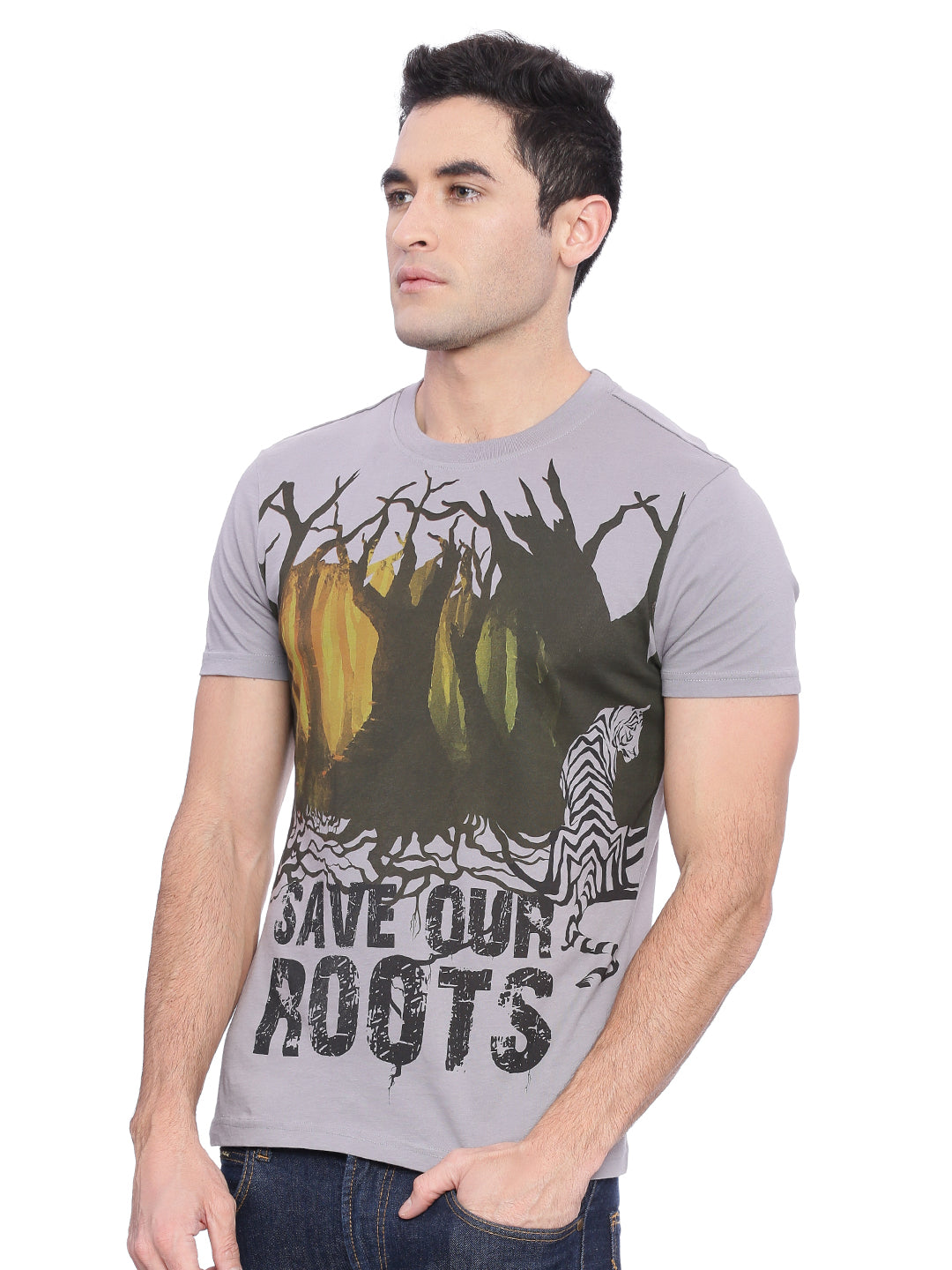Wolfpack Men Grey Printed T-Shirt Wolfpack