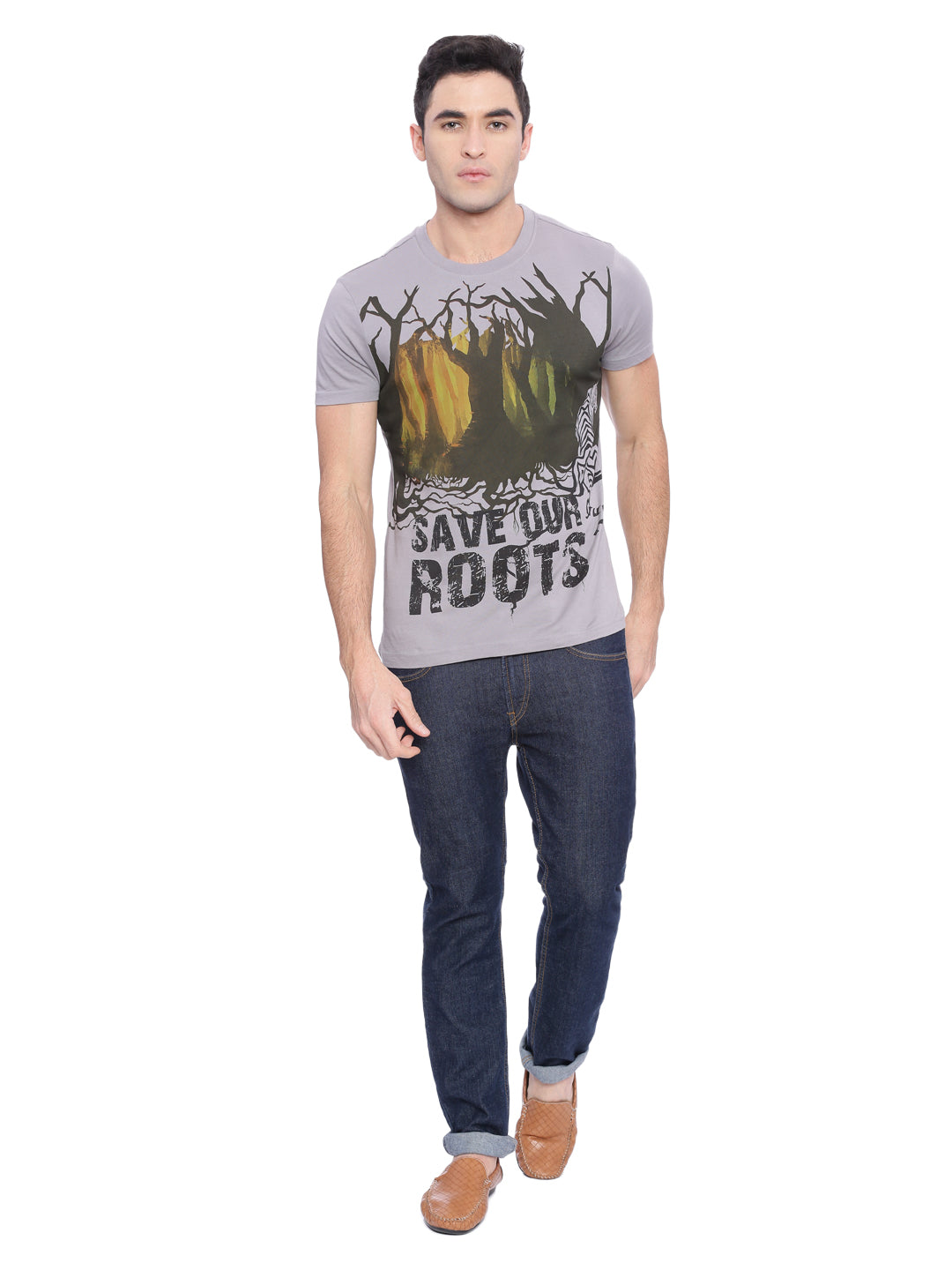Wolfpack Men Grey Printed T-Shirt Wolfpack