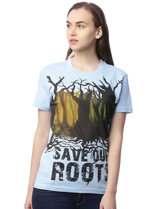 Wolfpack Women Save Our Roots Light Blue Printed T-Shirt Wolfpack