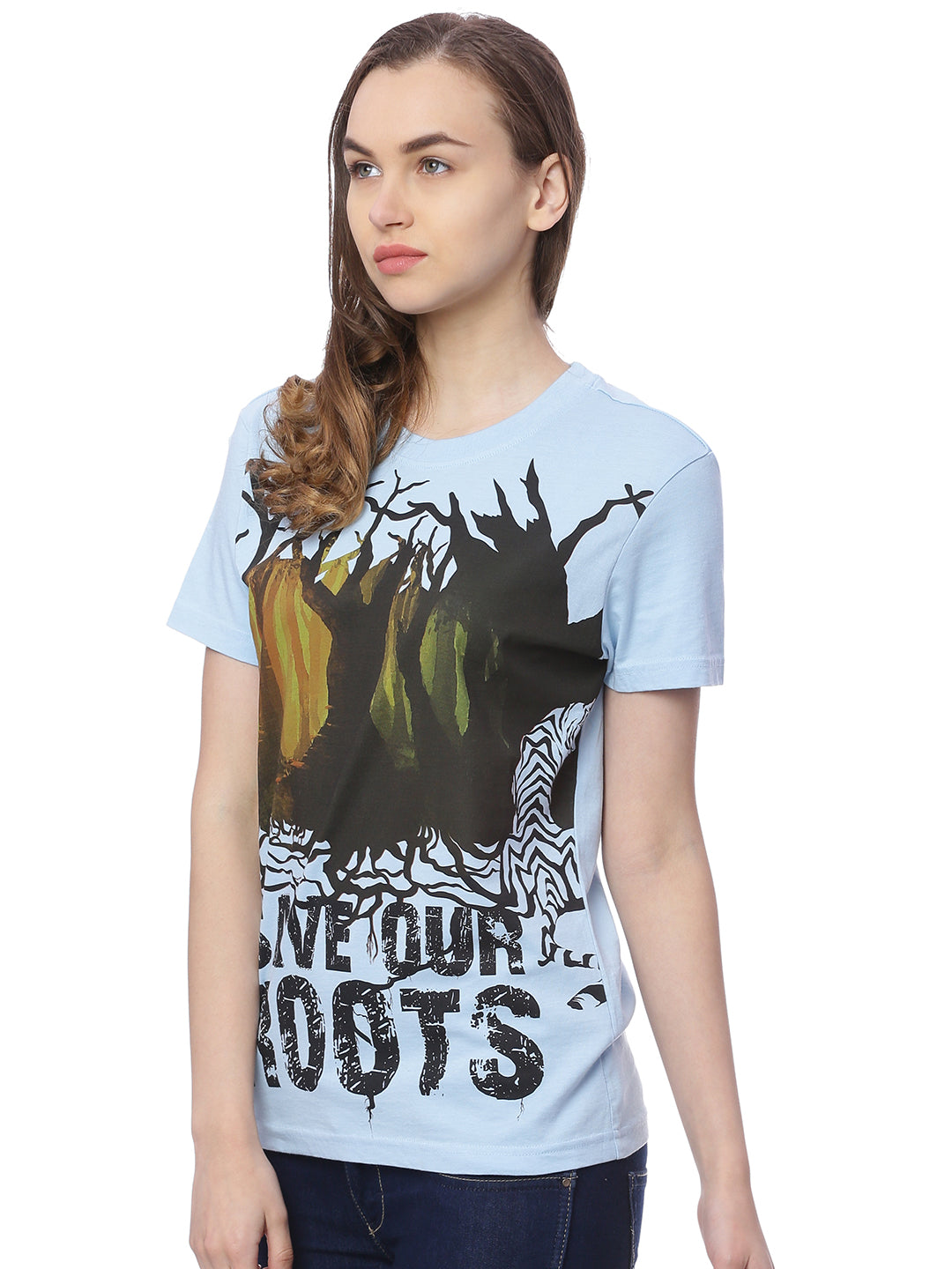 Wolfpack Women Save Our Roots Light Blue Printed T-Shirt Wolfpack