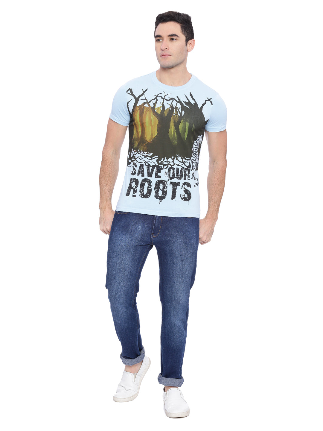 Wolfpack Men Light Blue Printed T-Shirt Wolfpack