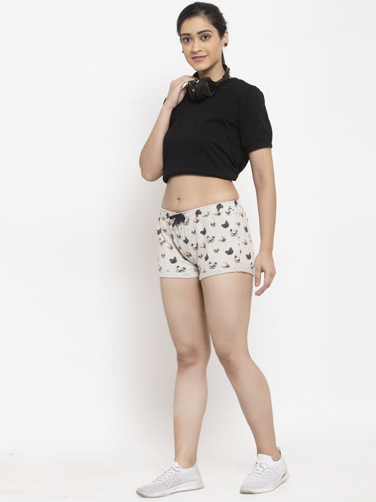 Wolfpack Women Grey Brown Printed Shorts Wolfpack