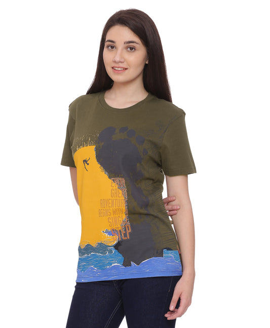 Wolfpack Women Single Step Green Printed T-Shirt Wolfpack