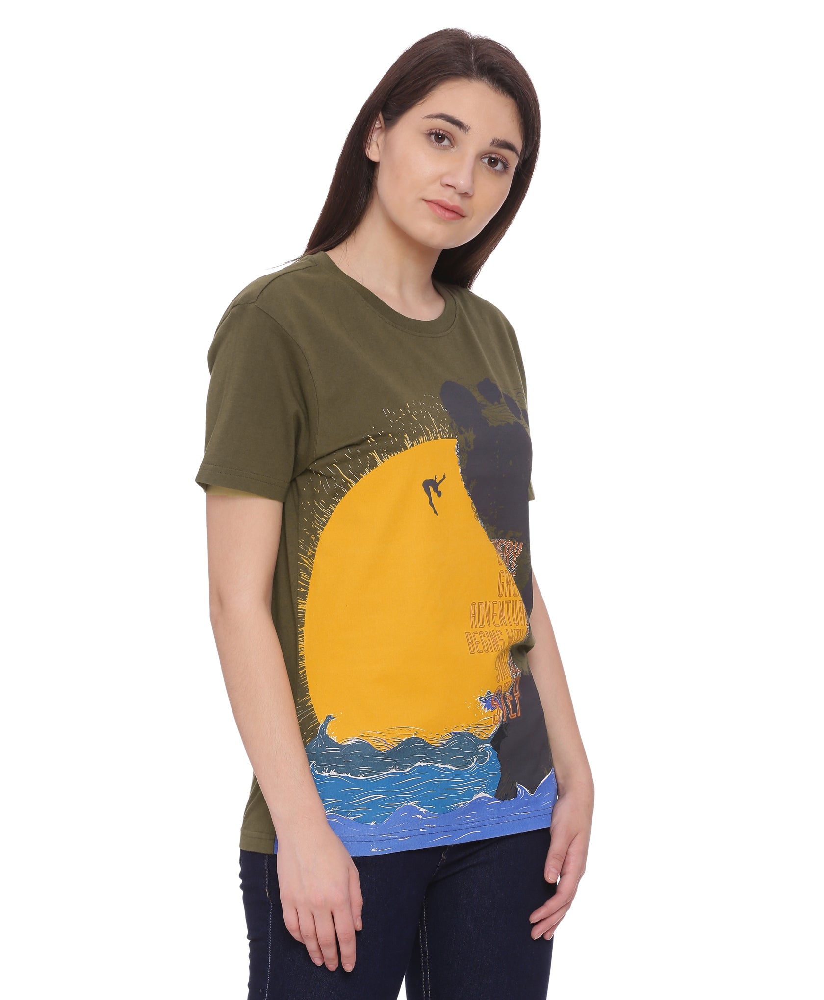 Wolfpack Women Single Step Green Printed T-Shirt Wolfpack