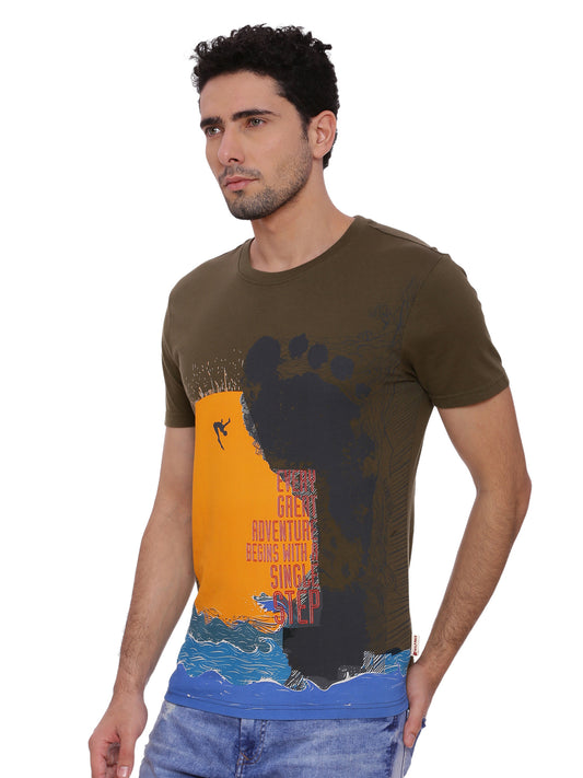 Wolfpack Men Single Step Army Green Printed T-Shirt Wolfpack