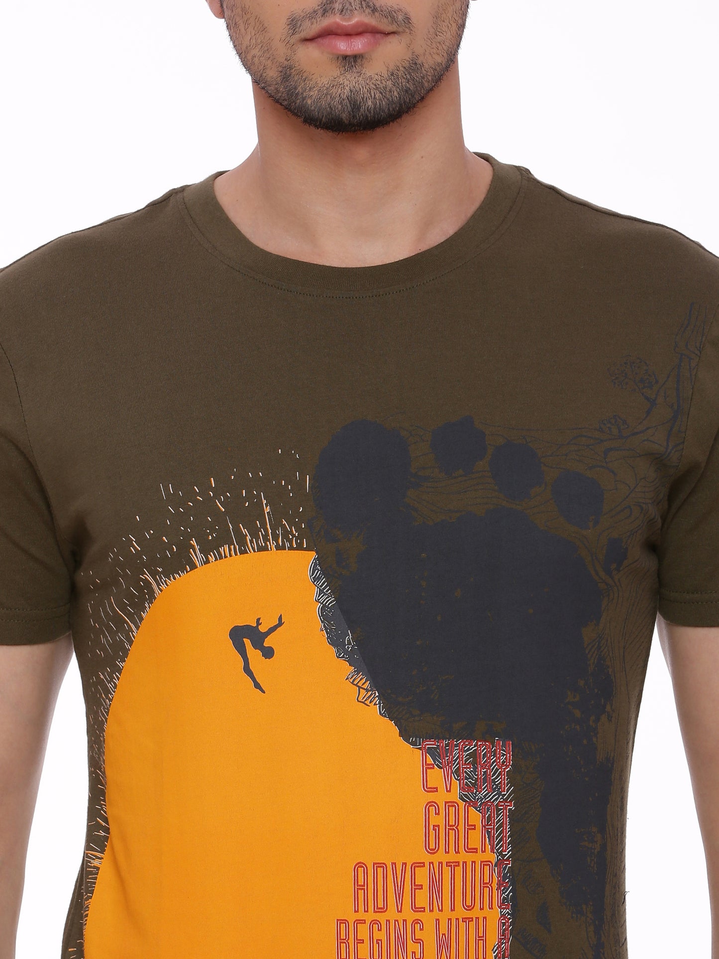 Wolfpack Men Single Step Army Green Printed T-Shirt Wolfpack