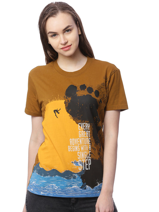 Wolfpack Women Single Step Brown Printed T-Shirt Wolfpack