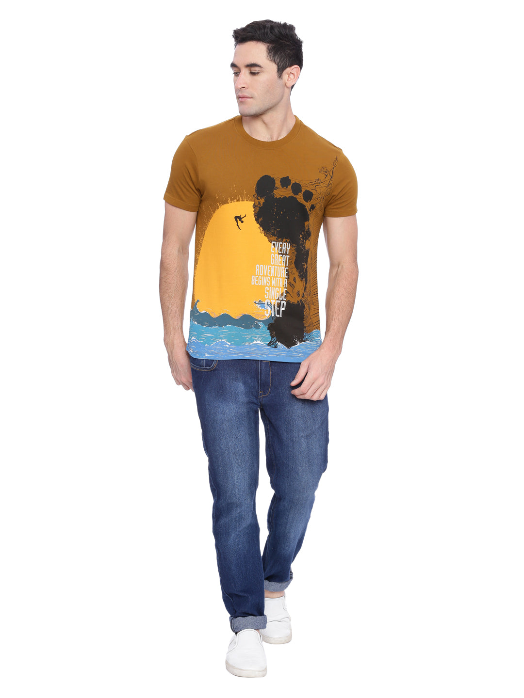 Wolfpack Men Brown Printed T-Shirt Wolfpack