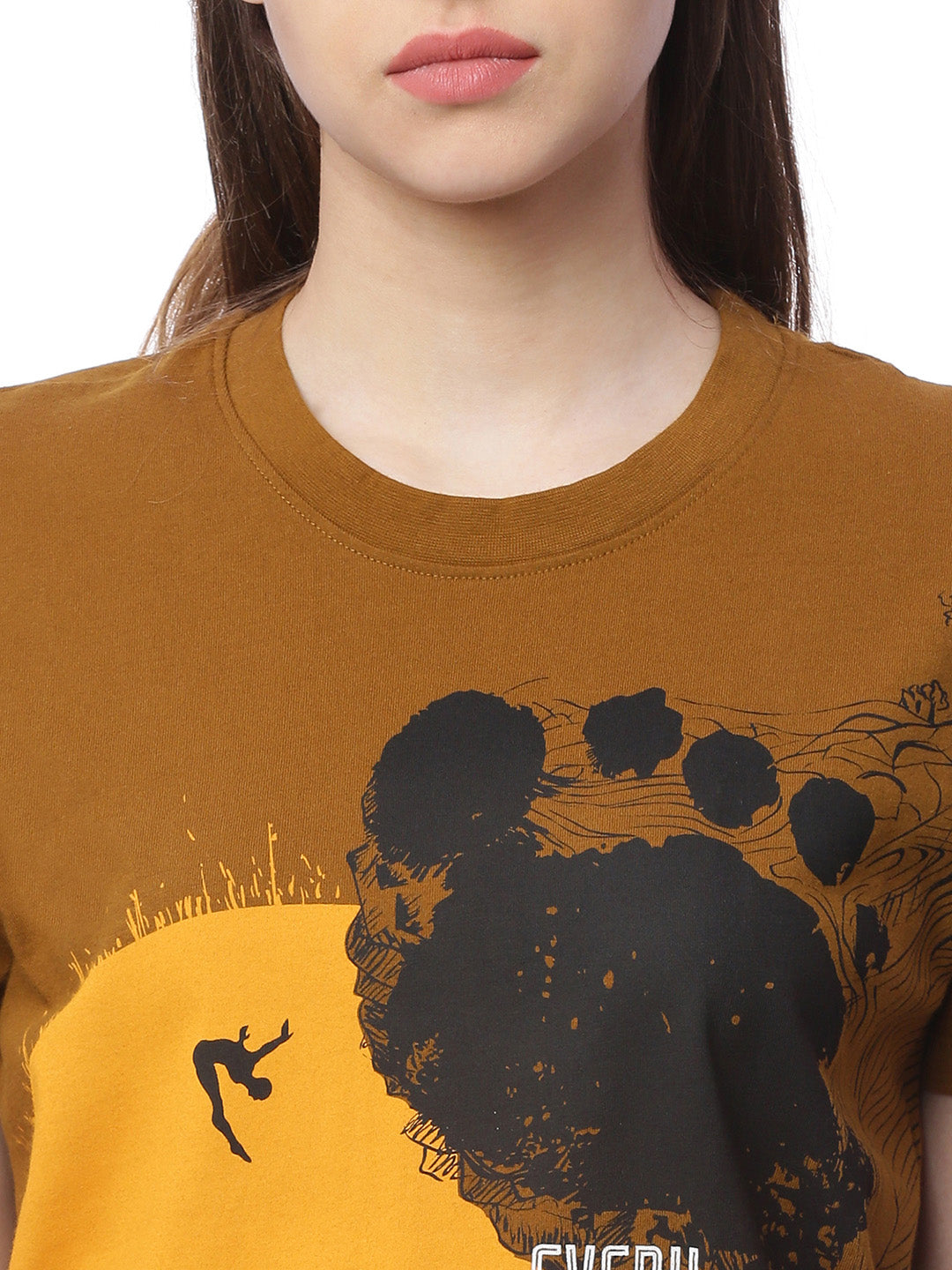 Wolfpack Women Single Step Brown Printed T-Shirt Wolfpack