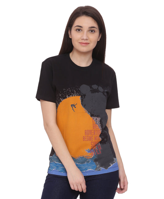 Wolfpack Women Black Single Step Printed T-Shirt Wolfpack