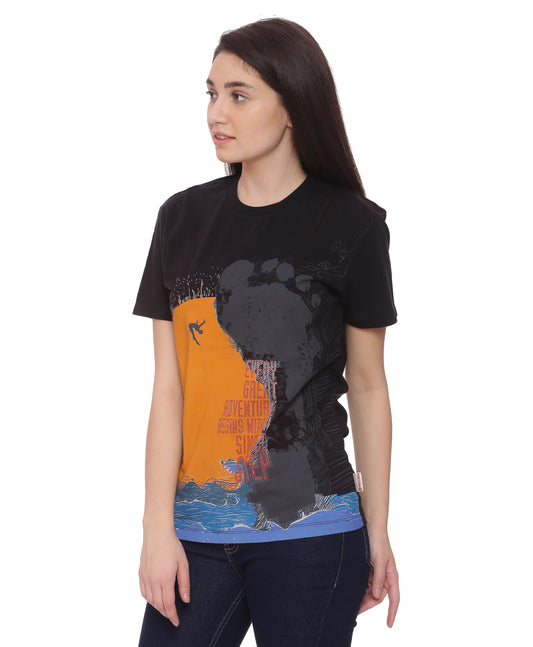 Wolfpack Women Black Single Step Printed T-Shirt Wolfpack