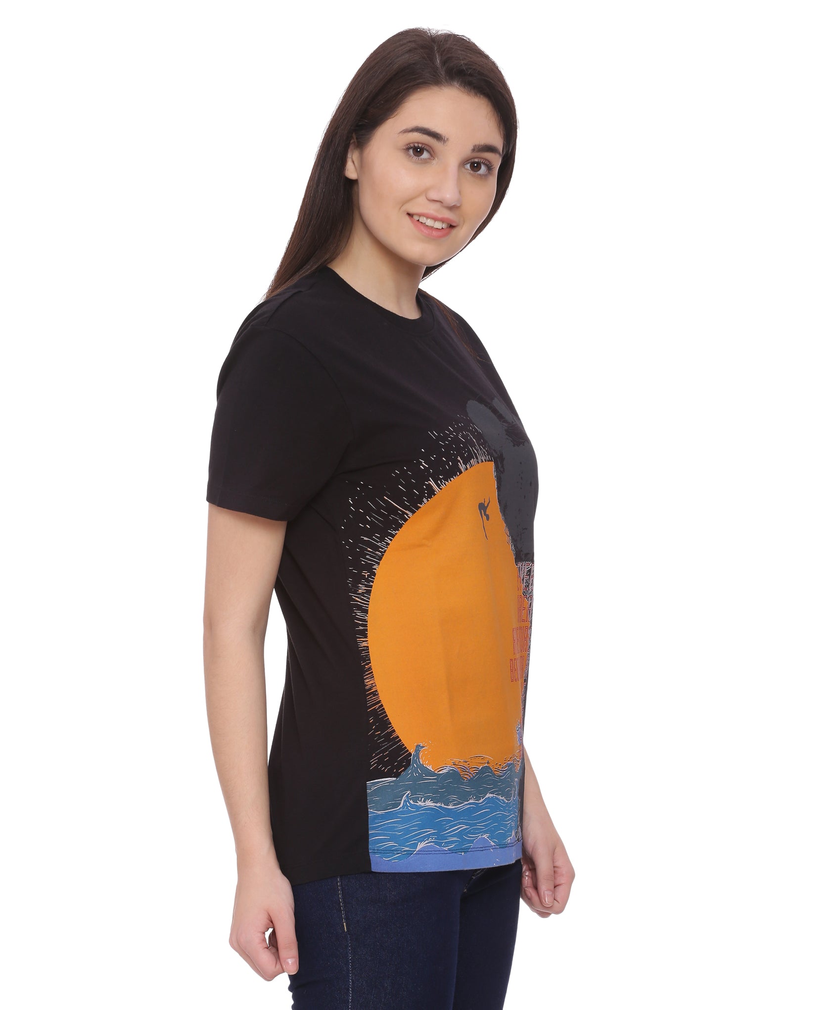 Wolfpack Women Black Single Step Printed T-Shirt Wolfpack
