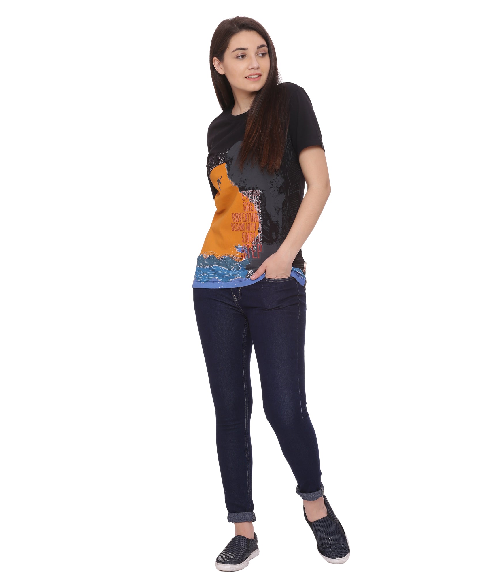 Wolfpack Women Black Single Step Printed T-Shirt Wolfpack