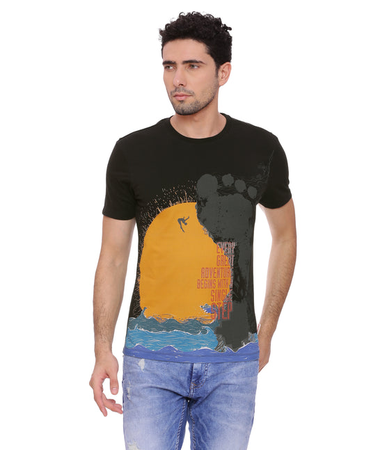 Wolfpack Men Single Step Black Printed T-Shirt Wolfpack