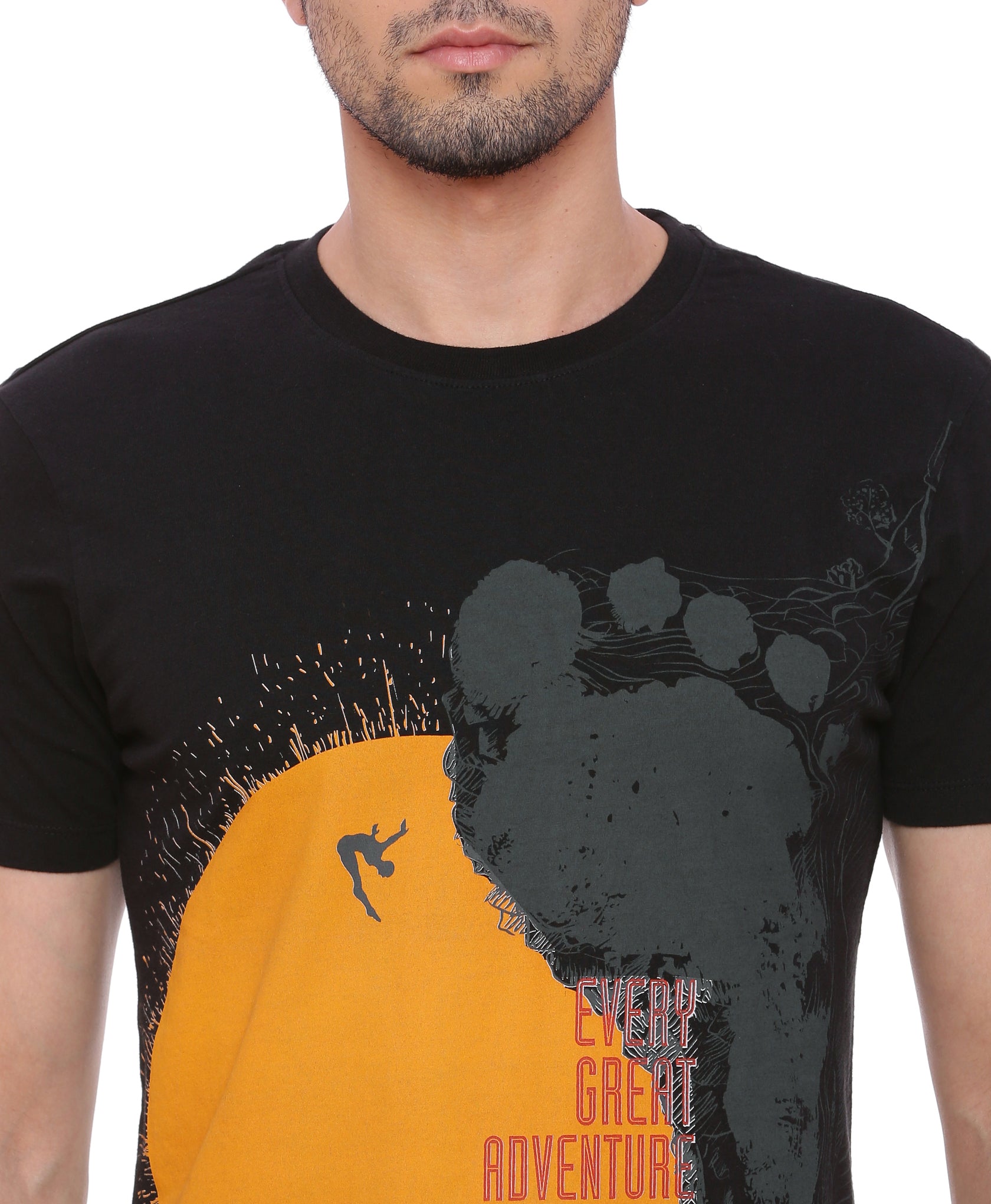 Wolfpack Men Single Step Black Printed T-Shirt Wolfpack