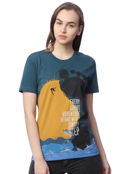 Wolfpack Women Teal Green Single Step Printed T-Short Wolfpack