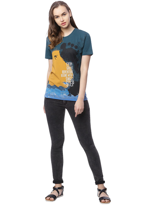 Wolfpack Women Teal Green Single Step Printed T-Short Wolfpack