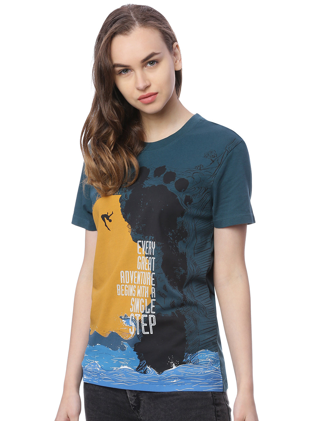Wolfpack Women Teal Green Single Step Printed T-Short Wolfpack