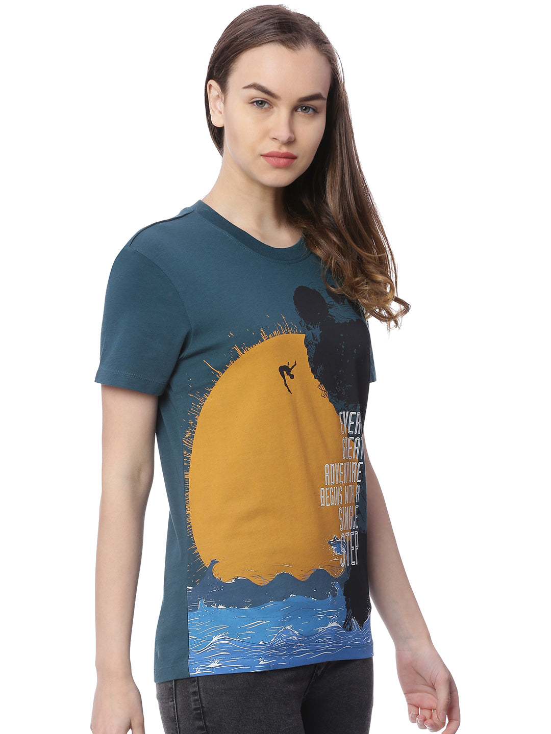 Wolfpack Women Teal Green Single Step Printed T-Short Wolfpack
