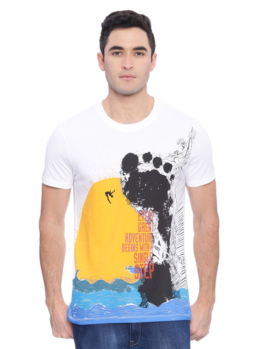 Wolfpack Men Single Step White Printed T-Shirt Wolfpack