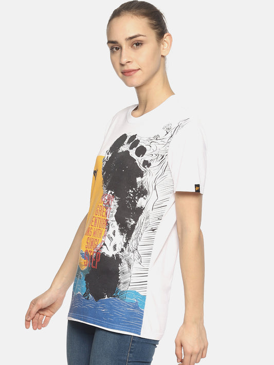 Wolfpack Women White Single Step Printed T-Shirt Wolfpack