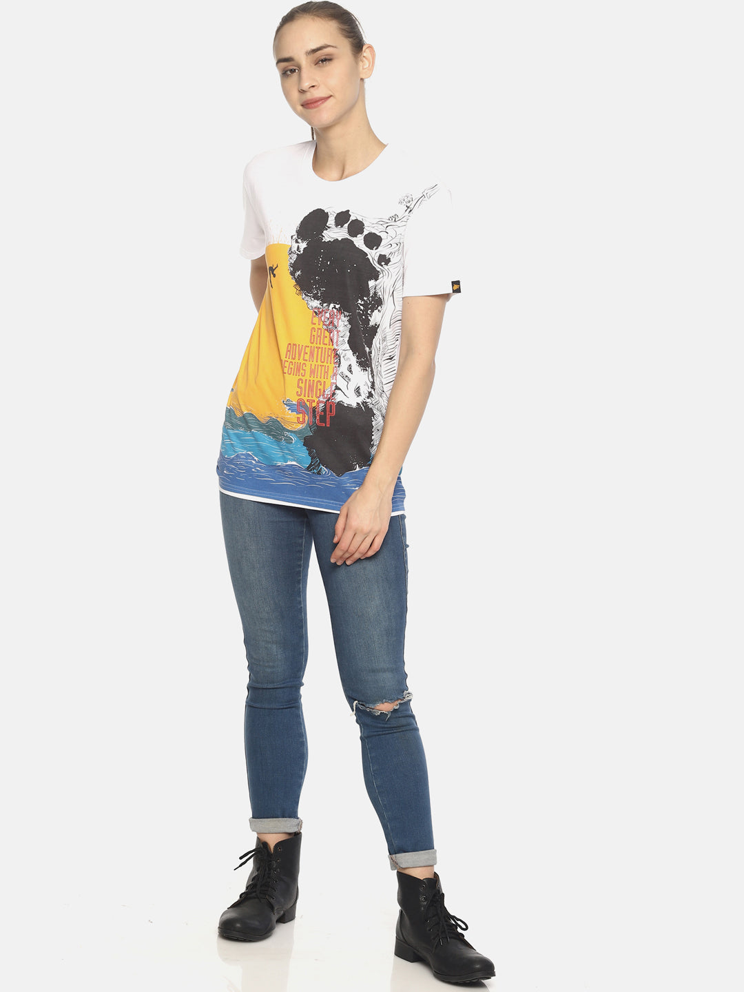 Wolfpack Women White Single Step Printed T-Shirt Wolfpack