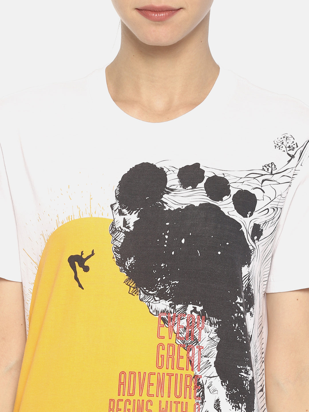 Wolfpack Women White Single Step Printed T-Shirt Wolfpack